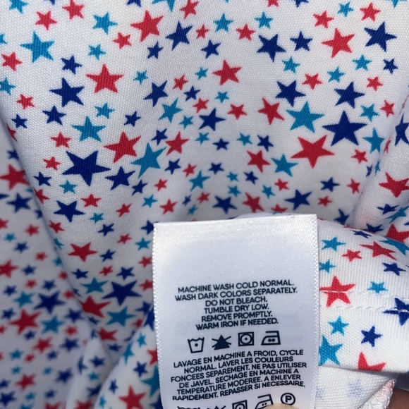 Lands end cotton star collar shirt buttons bottom side slits red white blue top - Picture 10 of 11